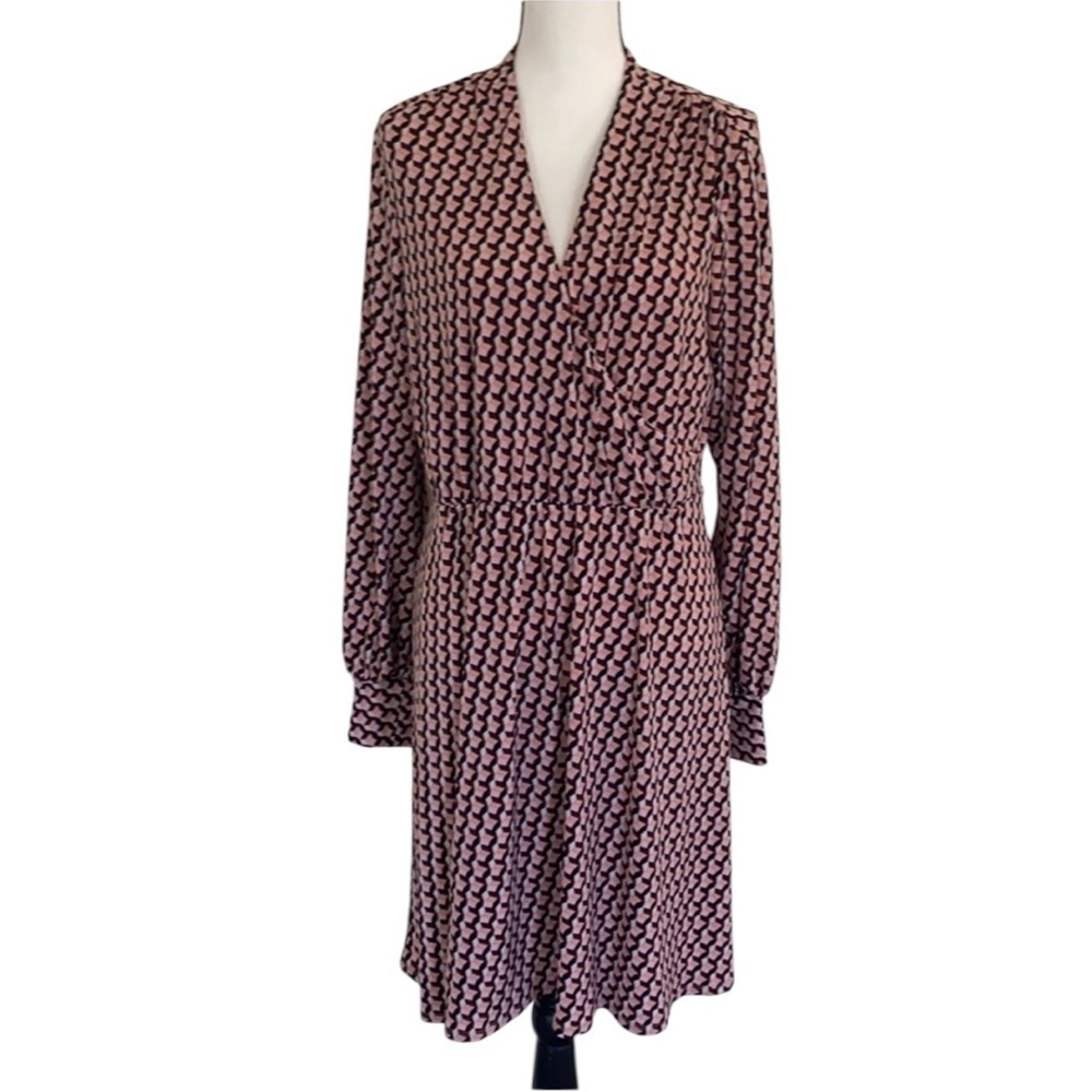 Adrianna Papell Long Sleeve Pink Patterned Dress - Picture 2 of 6